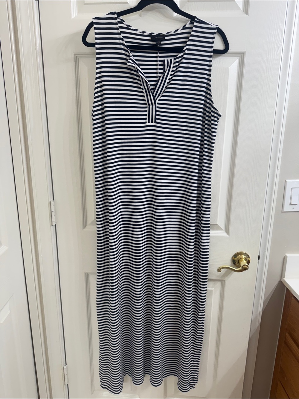 J Jill Sleeveless Navy & White Striped Maxi Dress Size L